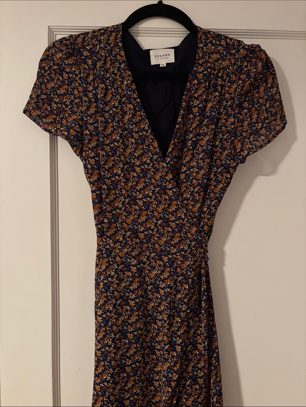 Sezane Navy Floral Wrap Maxi Dress